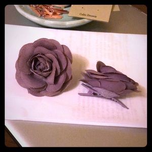 Mauve purple rose flower hairclips